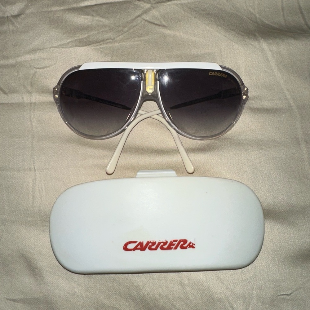 Carrera White and Black Aviator Sunglasses